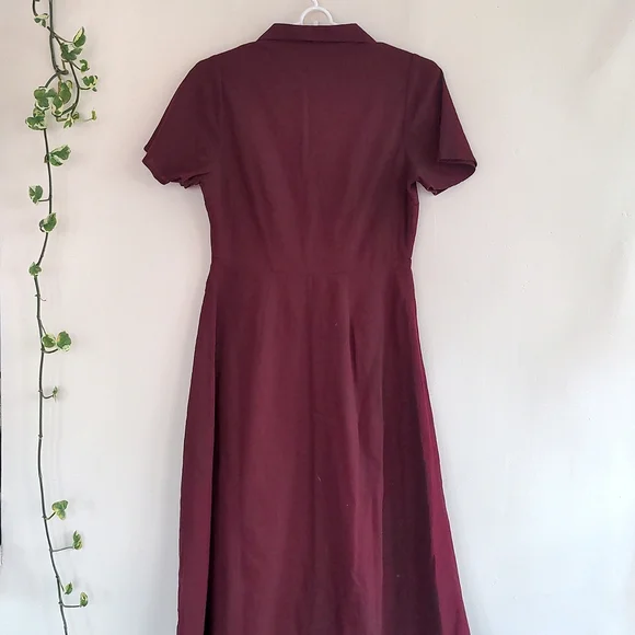 NWT Madewell | Crinkle Cotton Button-Front Midi Dress in Burgundy Size 0 - Picture 9 of 11